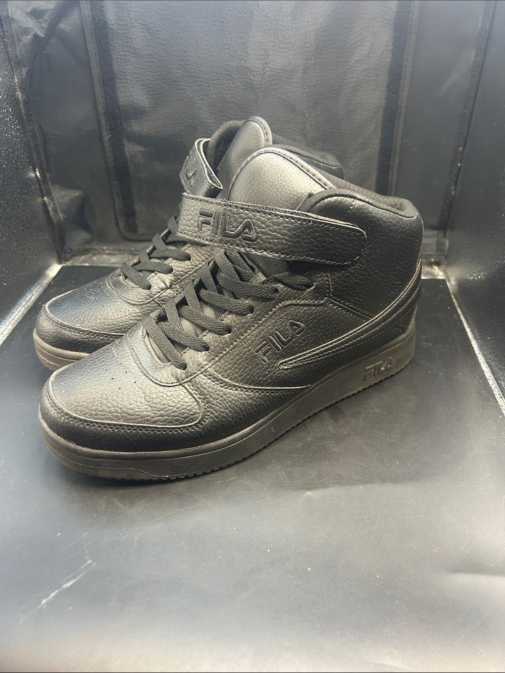 Fila Black Men's High-Top Leather Sneakers with Strap